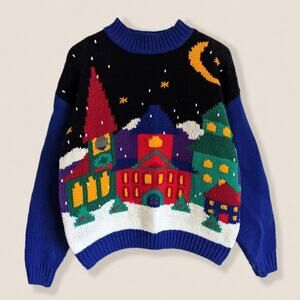 Vintage 90s Christmas Snow Scenery Sweater Crewneck Karen Scott - Size Medium